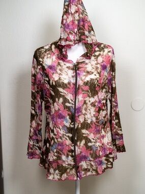 Vine Street Apparel Hooded Zip Floral Jacket in Brown, Pink, Purple